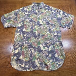 VTG 90’s Silk Club Button Up Short Sleeve le musee des beaux Shirt Small